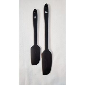 Set Of 2 - IDT Silicone‎ Spatulas Black Heat Resistant Baking Cooking Tools